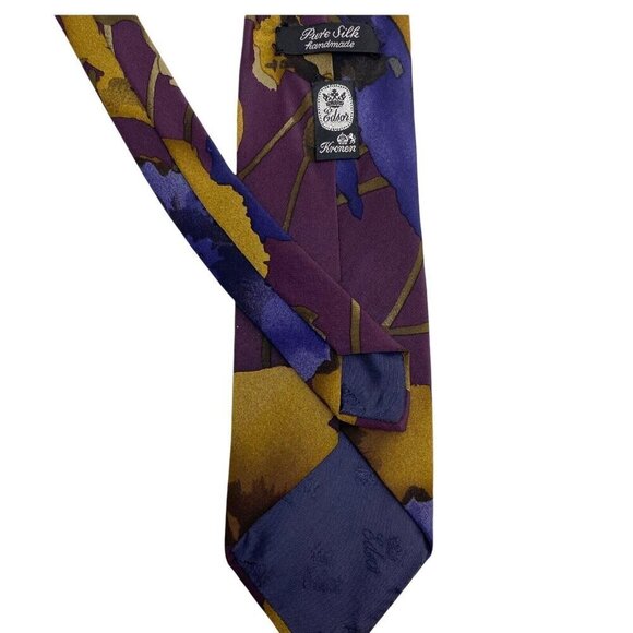 EDSOR KRONEN Mens Necktie Luxury Silk Tie Purple Watercolor Leaf Print - Picture 5 of 6